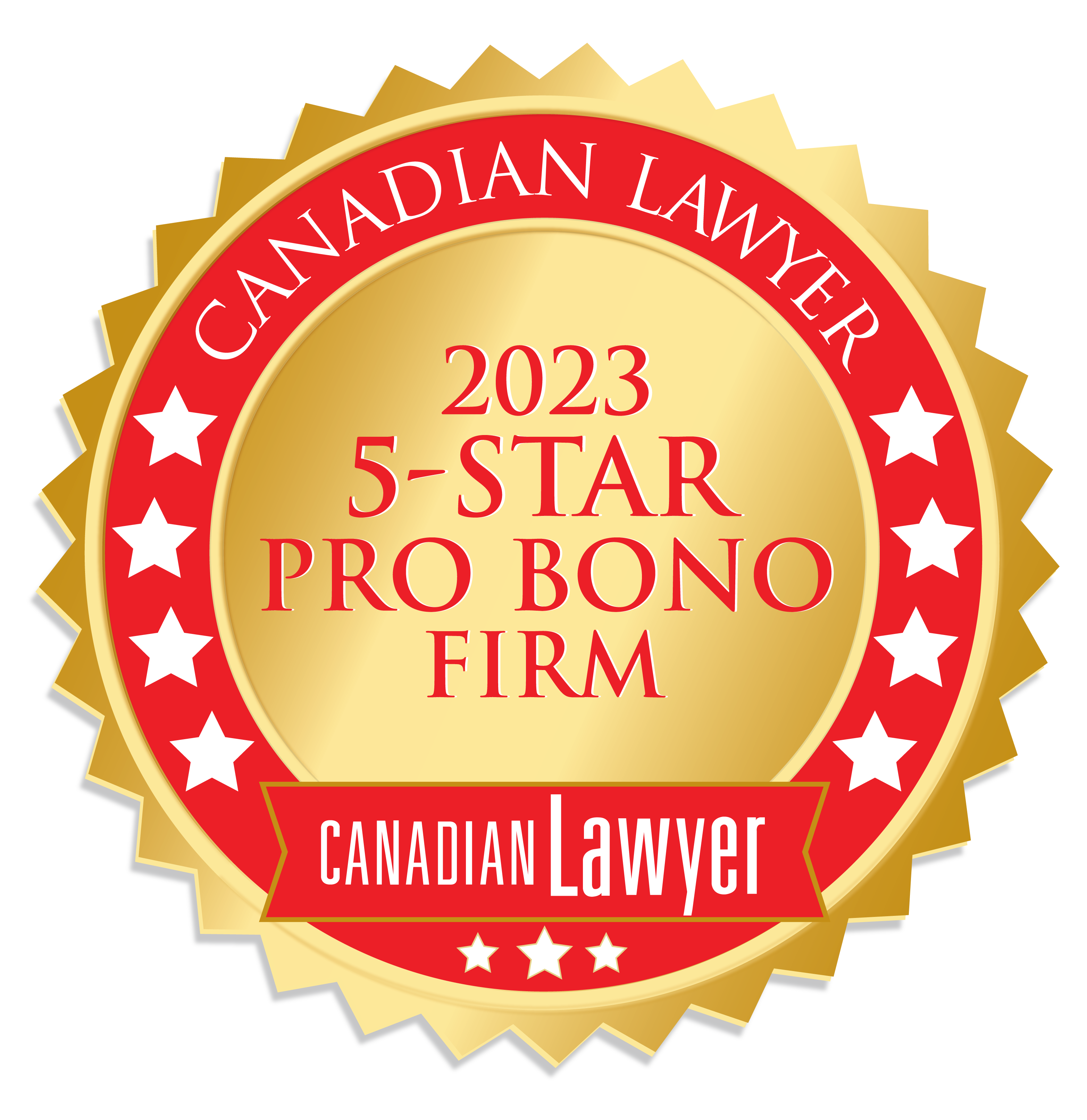 The 2023 issue of Canadian Lawyer magazine names Hunter Litigation Chambers 5 star pro bono firm.